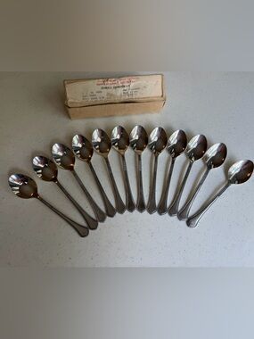 Vintage USSR Coffee Spoons Set of 12 w/ Original Box | Mid-Century Silverplate